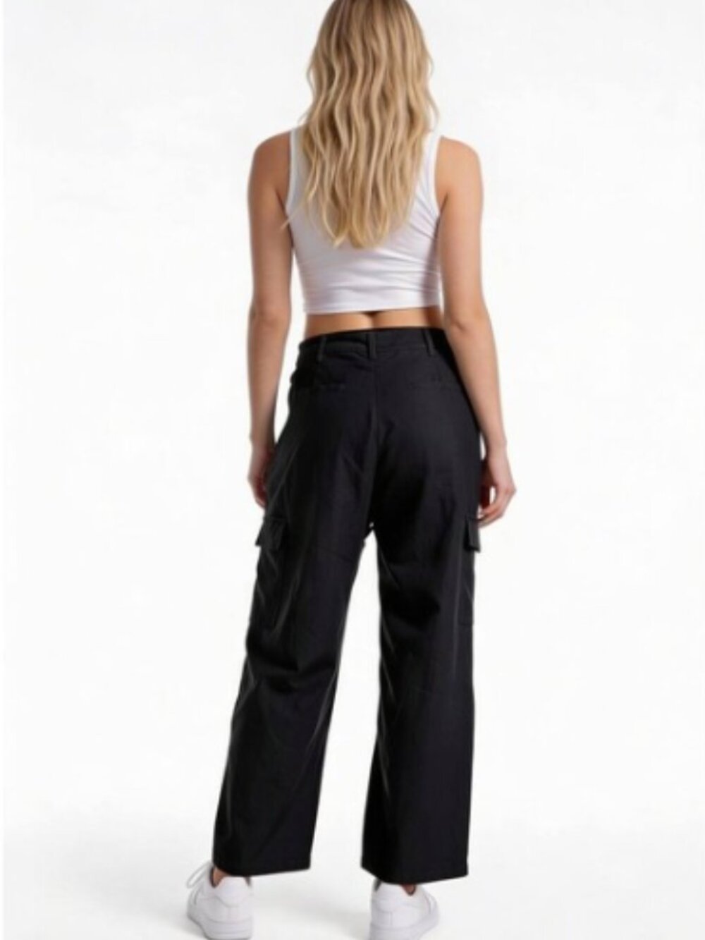 HUNTER & BROWN Black Wide Leg High Rise Pleated Cargo Pants--NWT--L - Picture 5 of 15